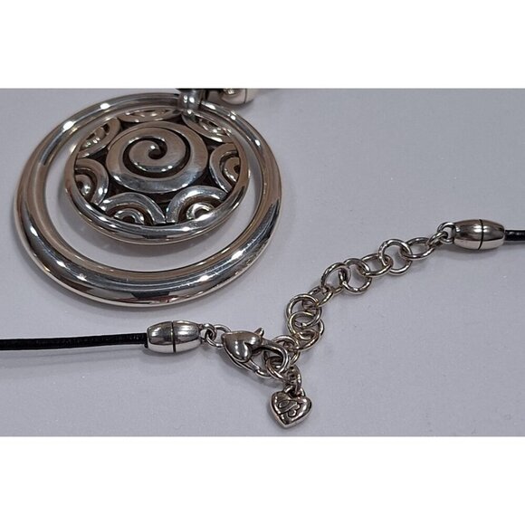Brighton Silver Spiral Pendant Necklace With Adjustable Chain & Black Cord - Picture 5 of 7